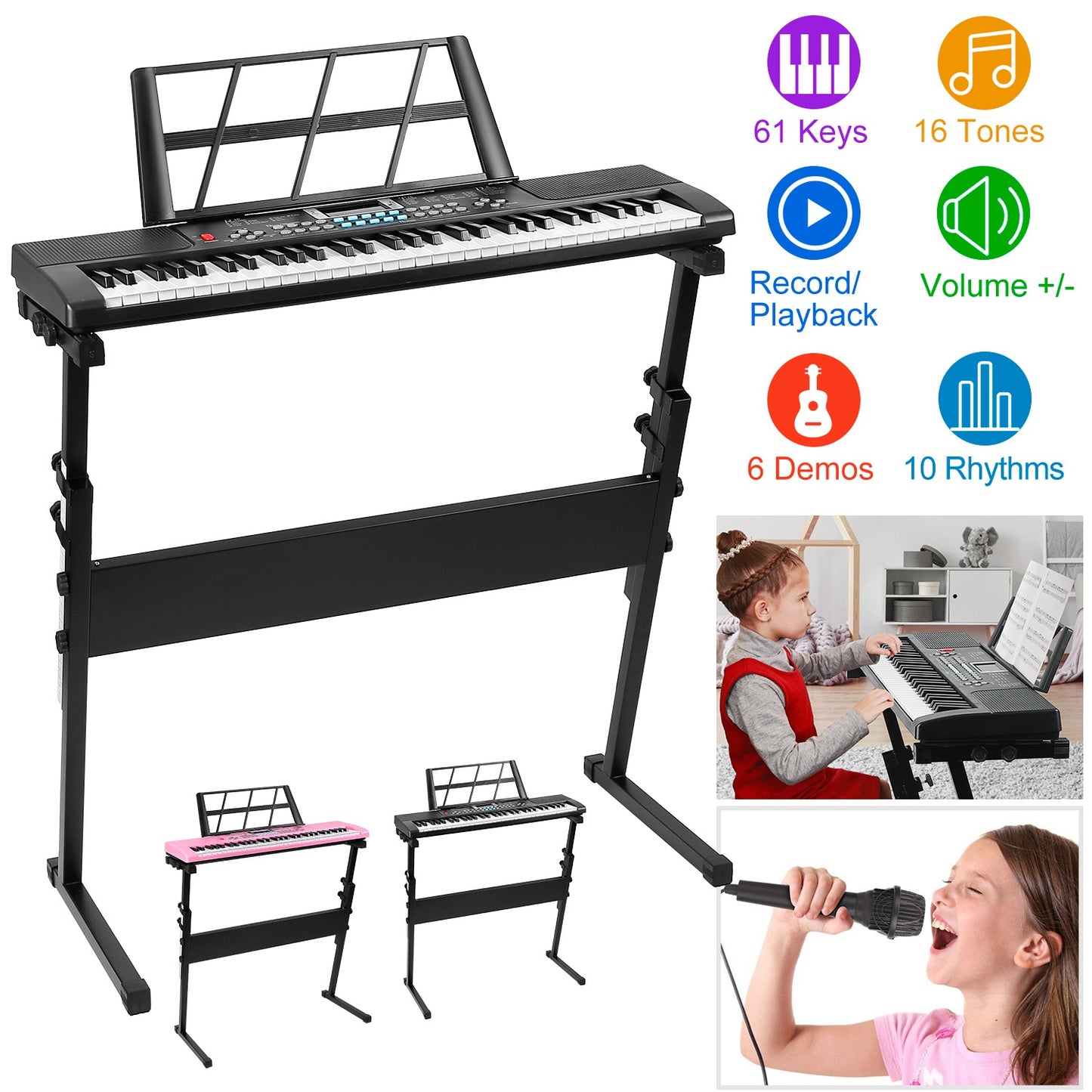 61-Key Digital Keyboard with Stand & Microphone for Kids