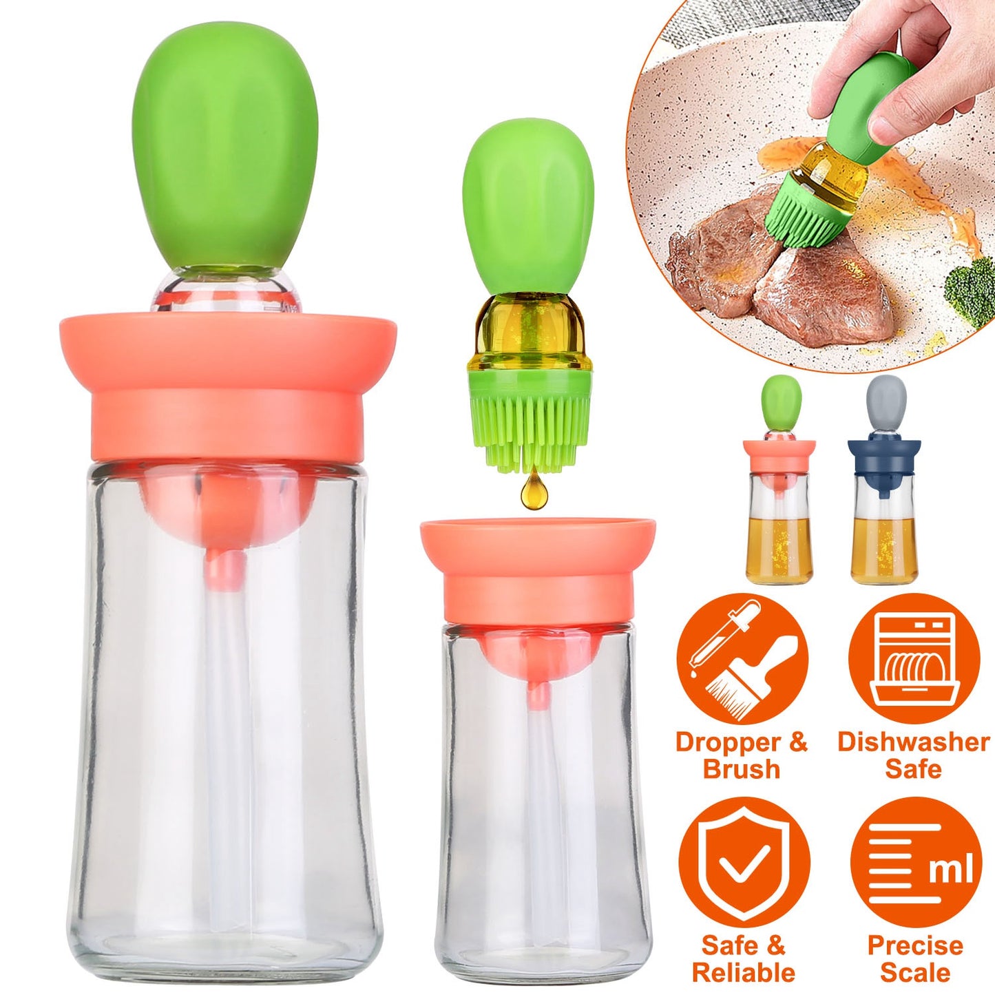 2-in-1 Glass Oil Dispenser Bottle with Silicone Brush