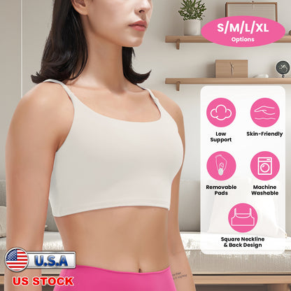 Women Strap Sport Bras Padded Strappy Crop Square Neck Low Impact Bras Sexy Fitness Tank Tops with Removable Pads Flat Straps for Gym Yoga Workout Run
