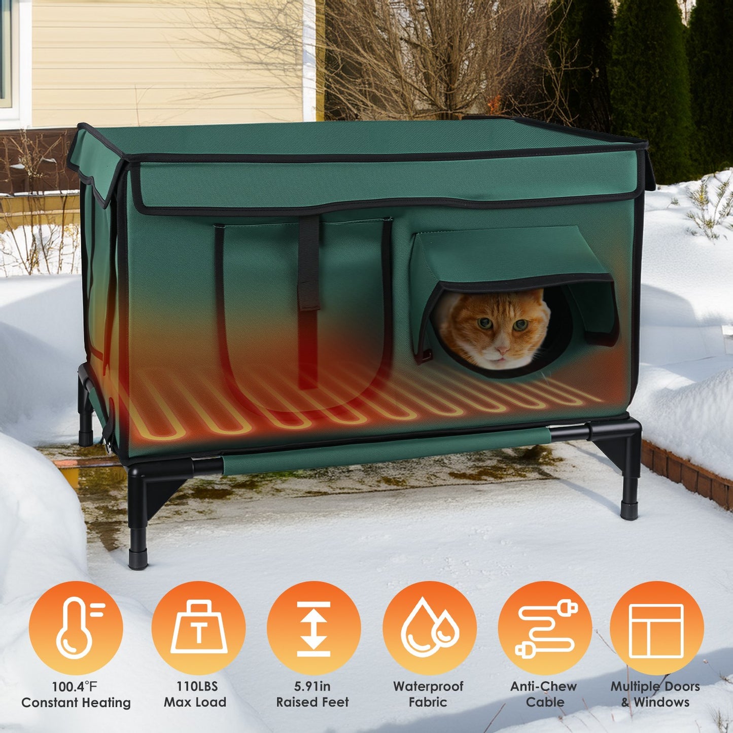 Heated Cat House Outdoor Waterproof Insulated Shelter