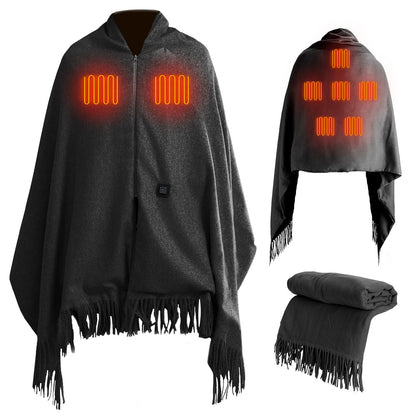 USB Heated Shawl with 3 Heat Levels and Zipper