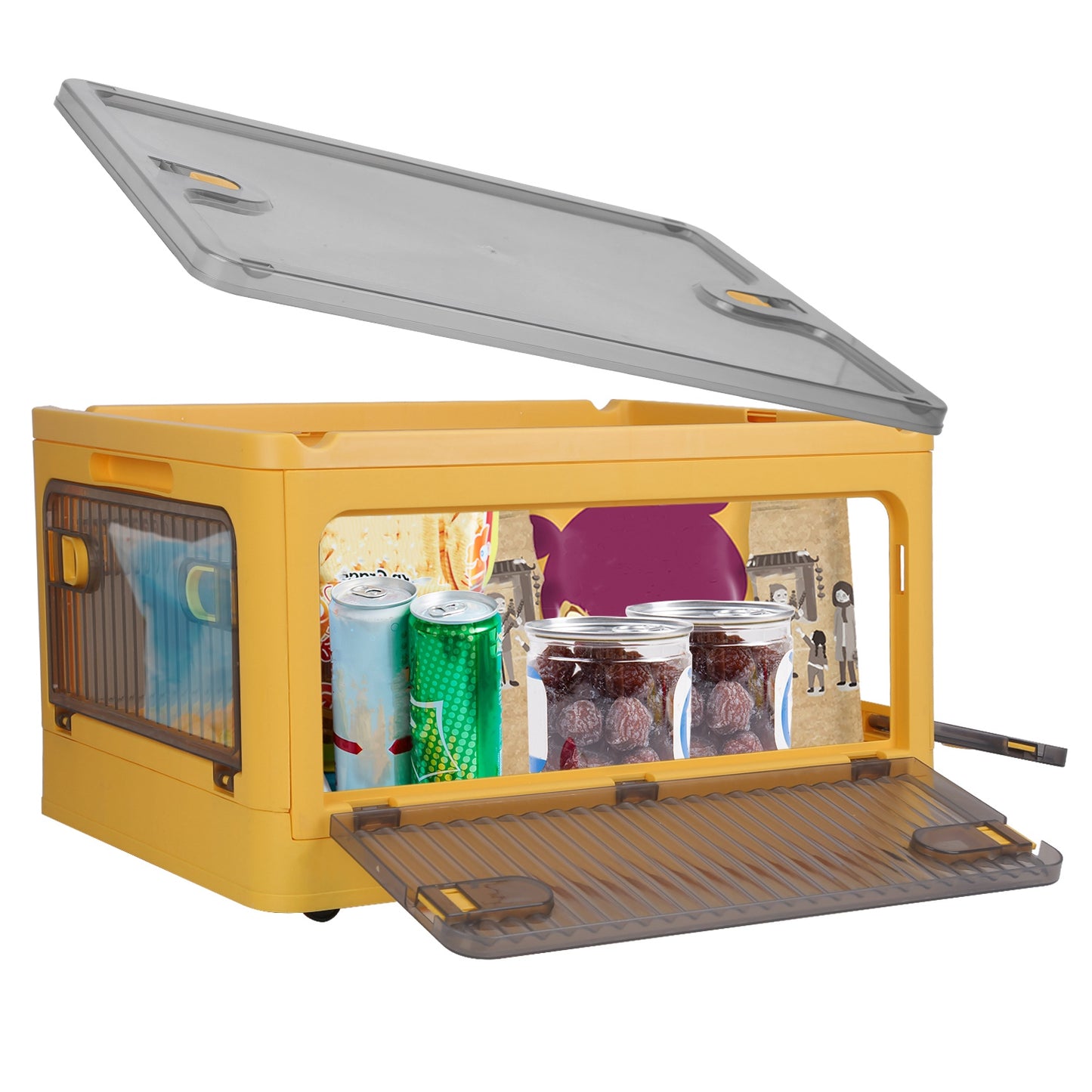 70QT Foldable Storage Bin with Lid and 4 Side Doors