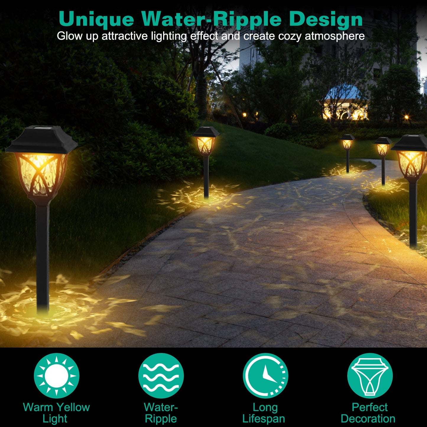 Solar Pathway Lights 6-Pack Waterproof Garden Stake Lamps