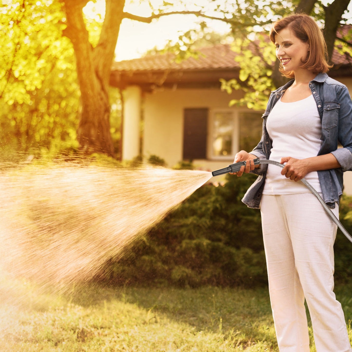 Stainless Steel Garden Hose with Dual Spray Nozzles