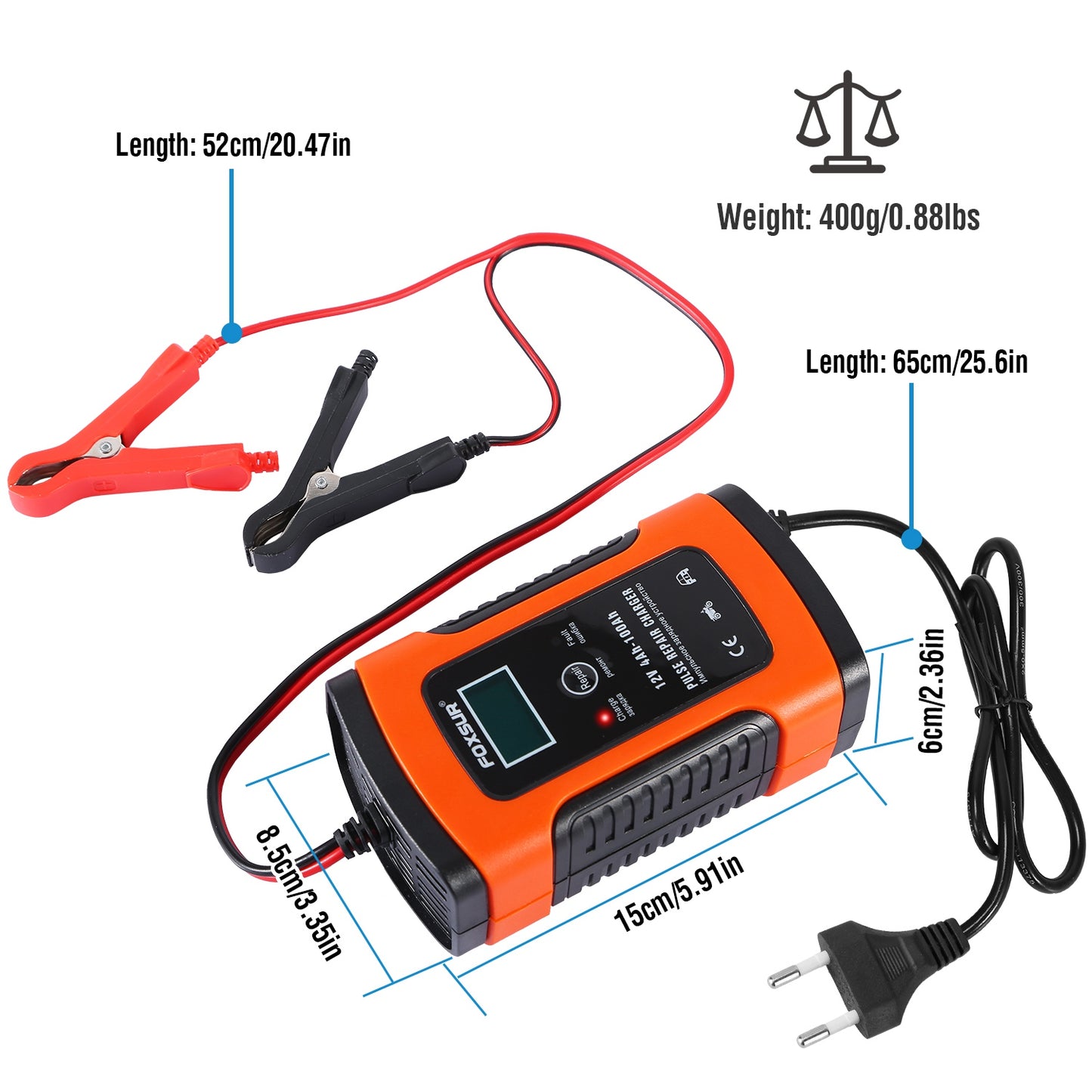12V 5A Battery Charger with LCD Display and Pulse Repair