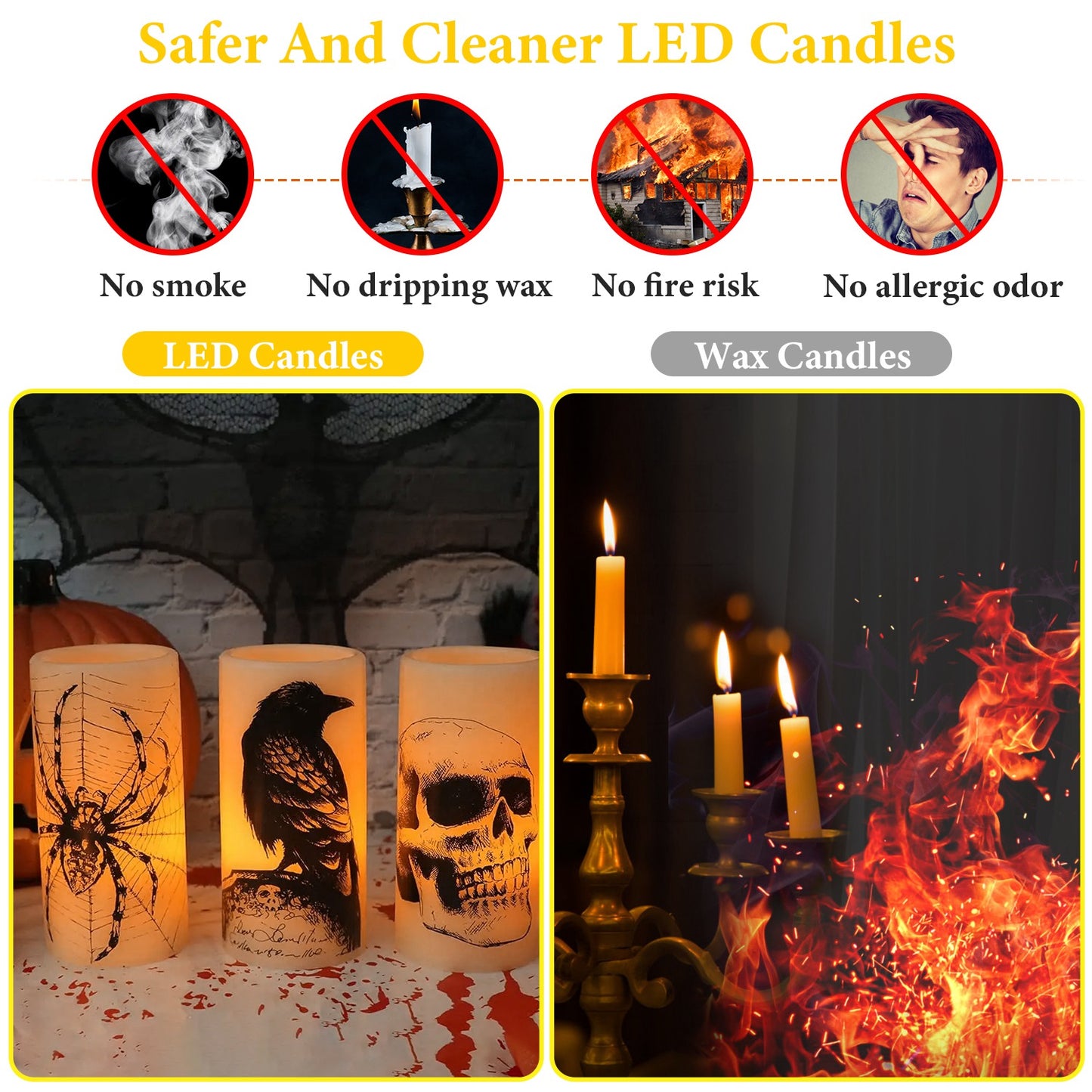 Flameless Halloween Candles with Timer - 3 Pack LED Battery Operated