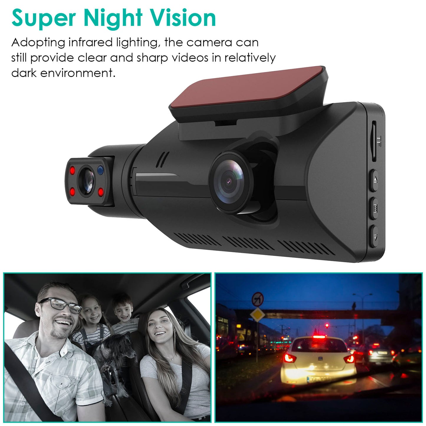 Dual Lens Dash Cam 720P Front & Interior Night Vision Camera
