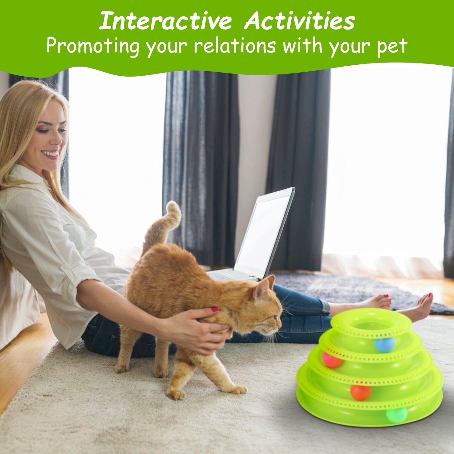 Cat Track Tower Toy 4-Layer Interactive Ball Chase Game