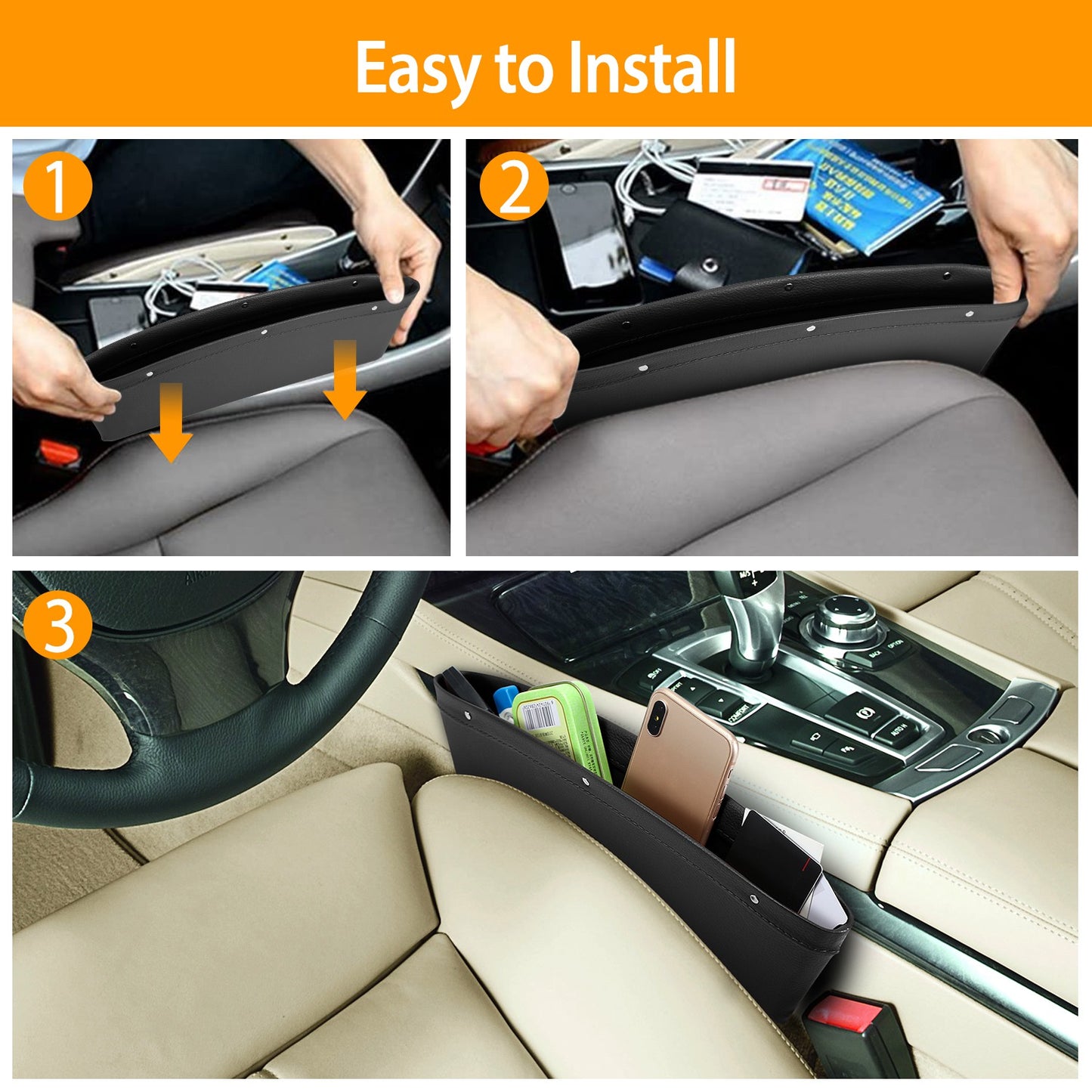 Seat Wedge Organizer 2-Pack for Car Storage