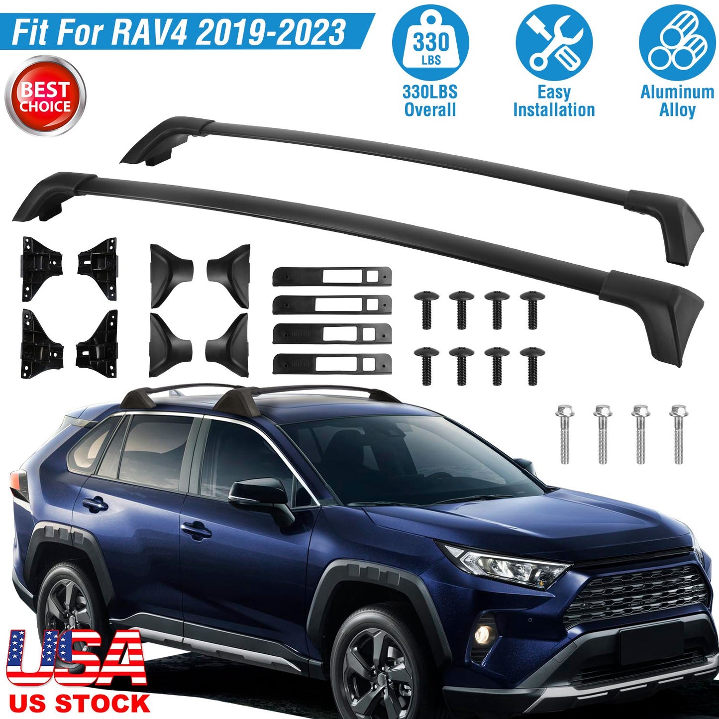 Roof Rack Cross Bars for Toyota RAV4 2019-2024 - 330 lbs Capacity