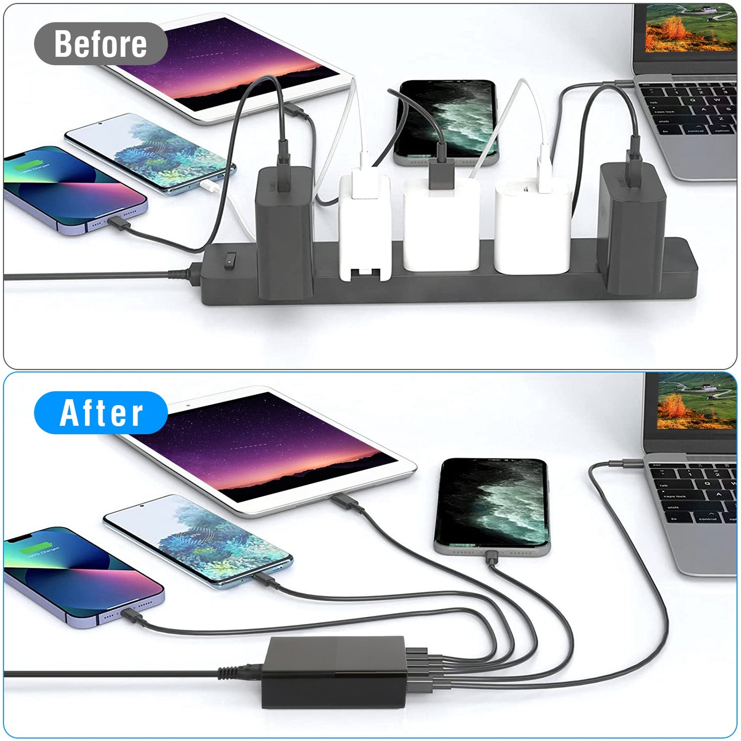 45W 4-Port USB Fast Charger with Type-C and USB-A Ports
