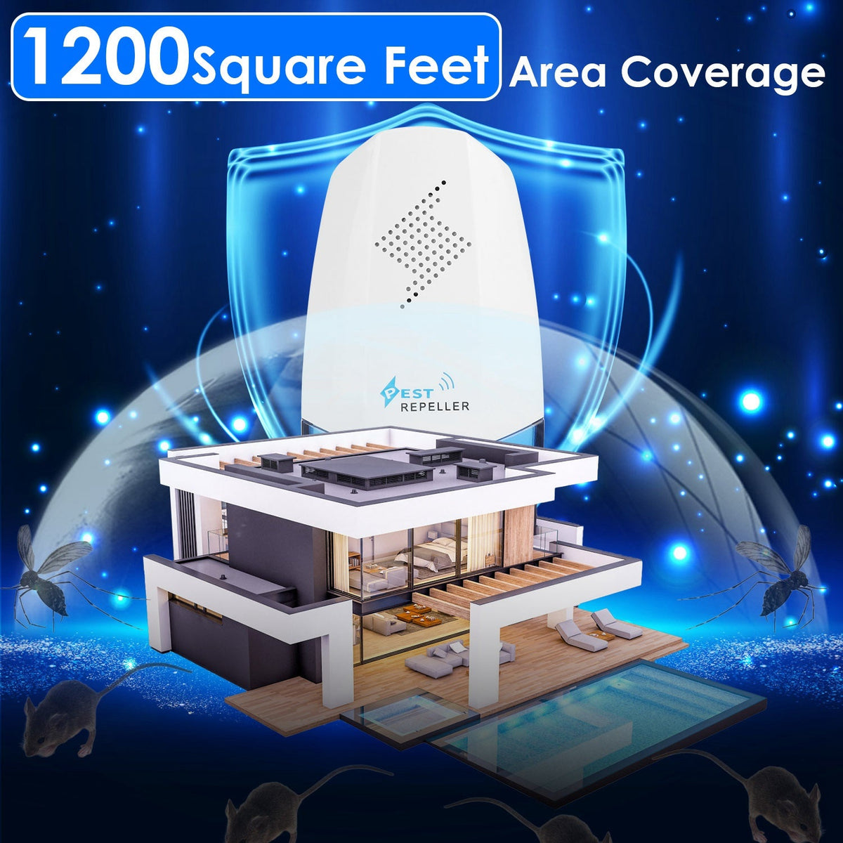 2 Pack Ultrasonic Pest Repeller with Night light Plug In Pest Mice Repellent Indoor Roach Bed Bug Mouse Rodent Mosquito Killer for Bedroom Garage Ware