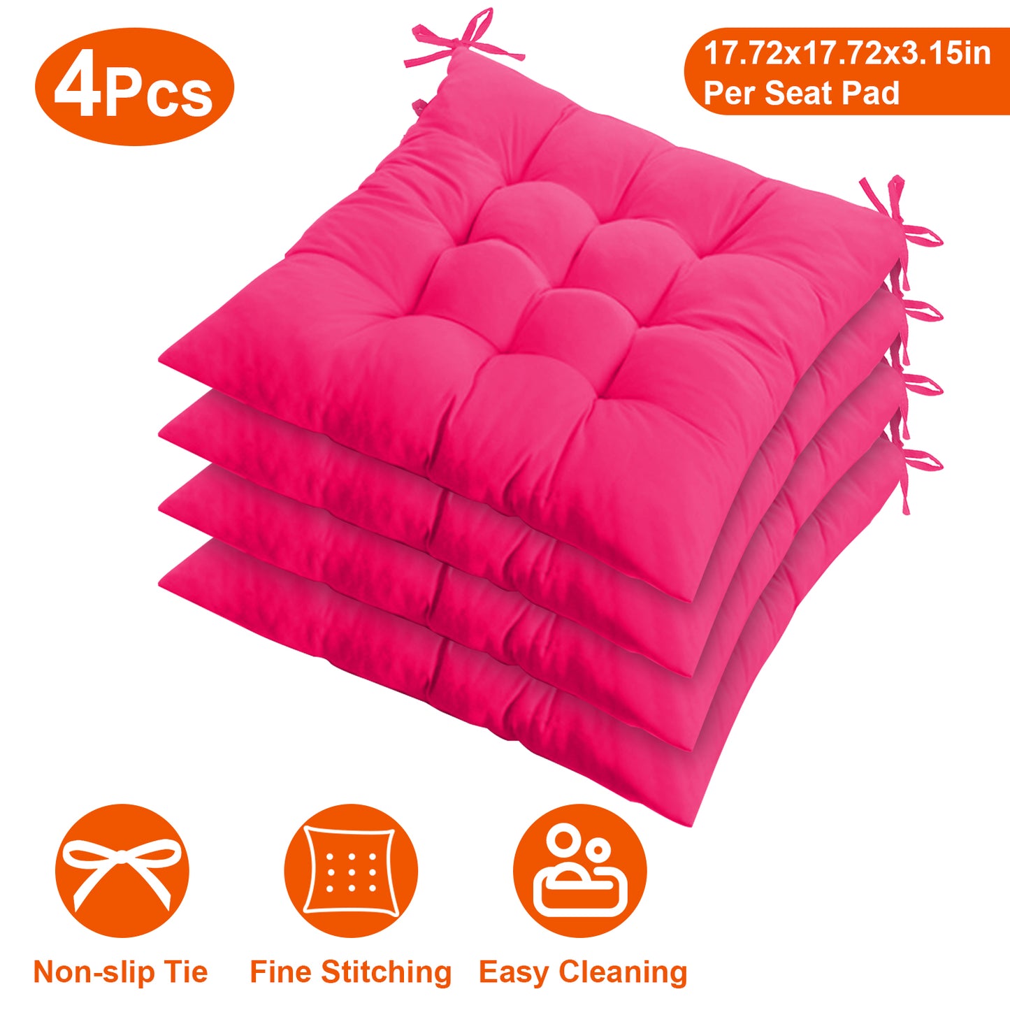Square Chair Cushion Pads with Ties - 17.72" (Set of 4)
