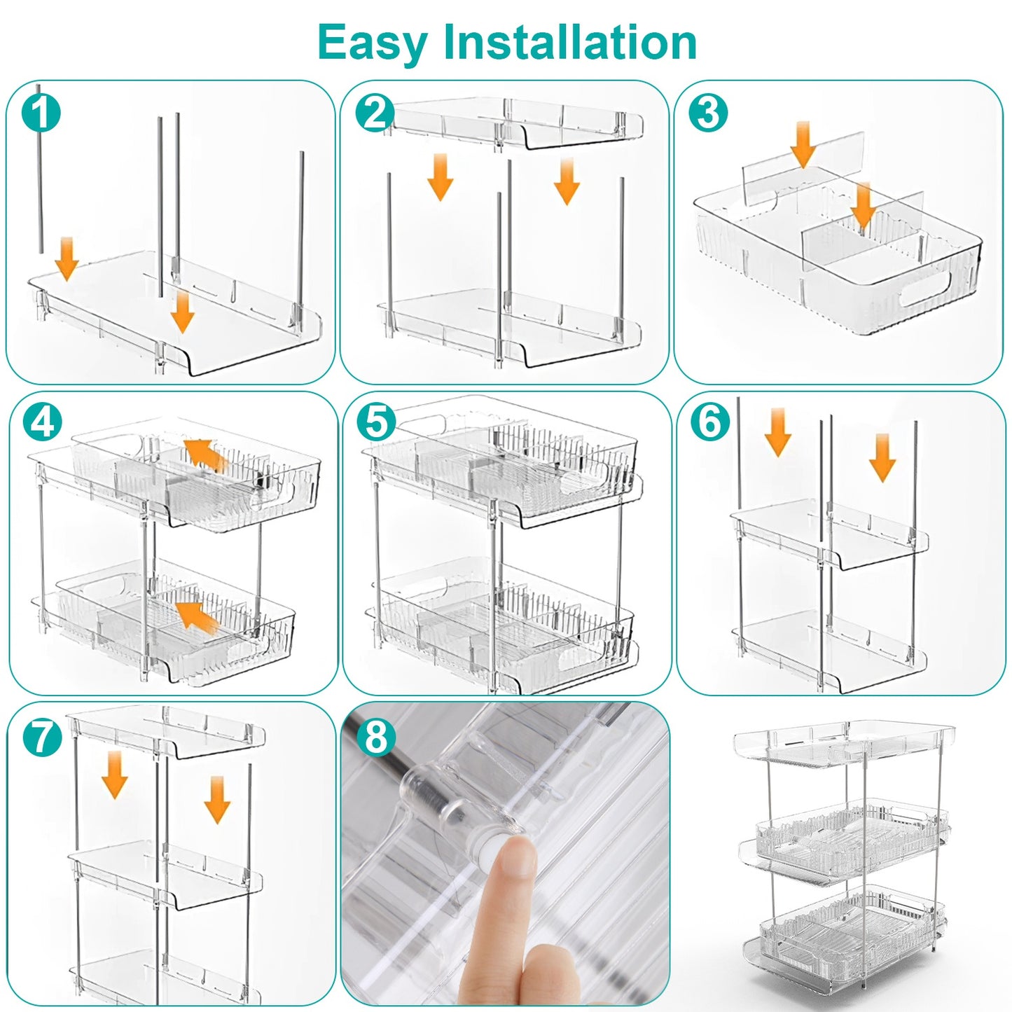 3-Tier Clear Bathroom Organizer with Drawers (2-Pack)
