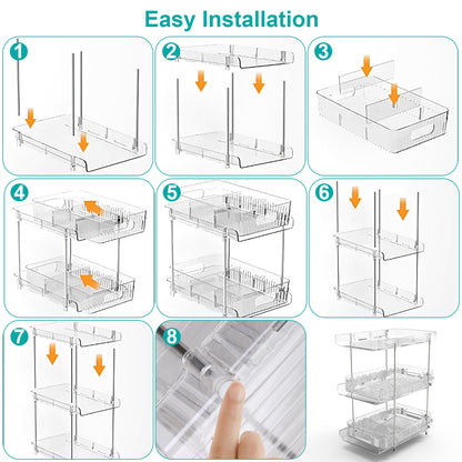 3-Tier Clear Bathroom Organizer with Drawers (2-Pack)