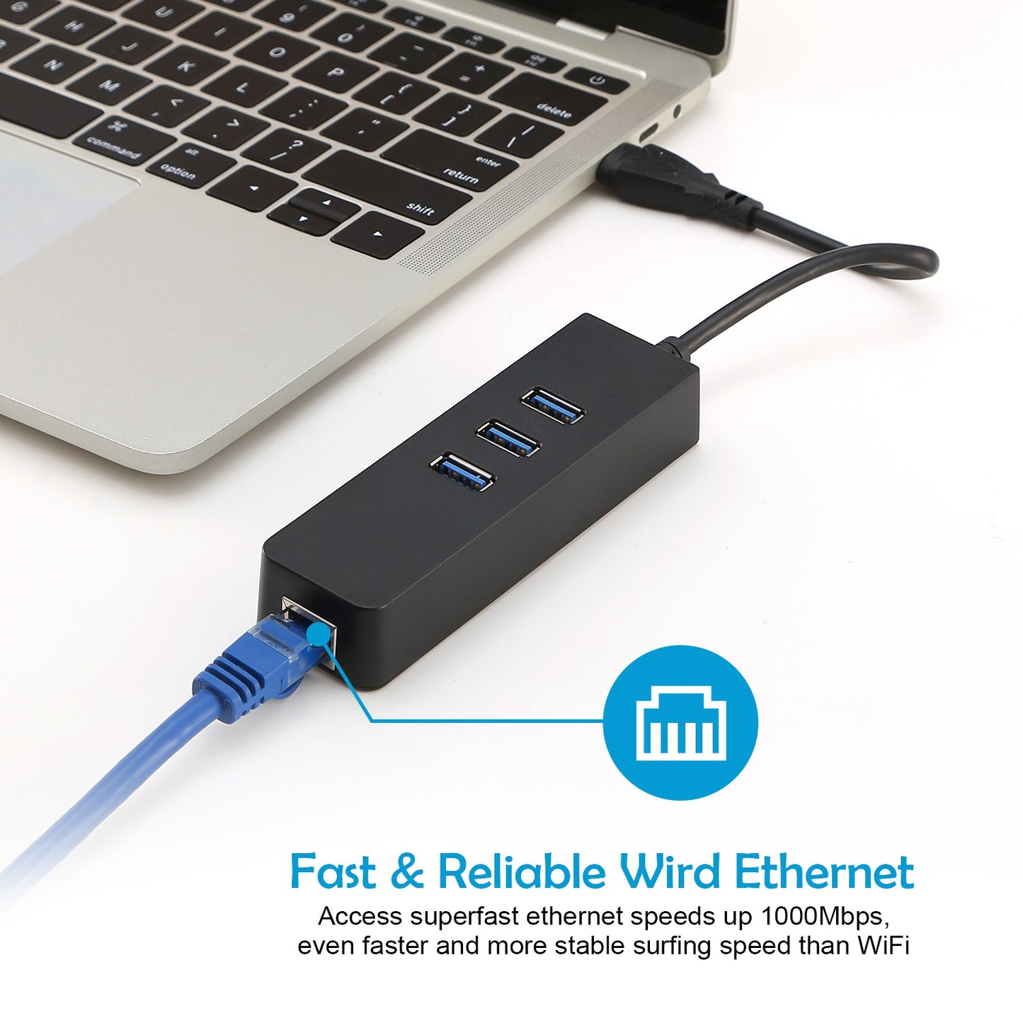 USB 3.0 Hub with Gigabit Ethernet Adapter - 3 Port
