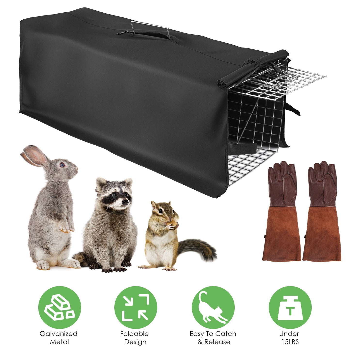 Live Animal Trap Cage 31" Folding with Waterproof Cover