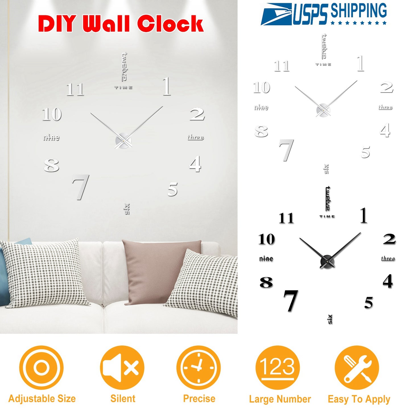 DIY 3D Mirror Wall Clock with Large Numbers