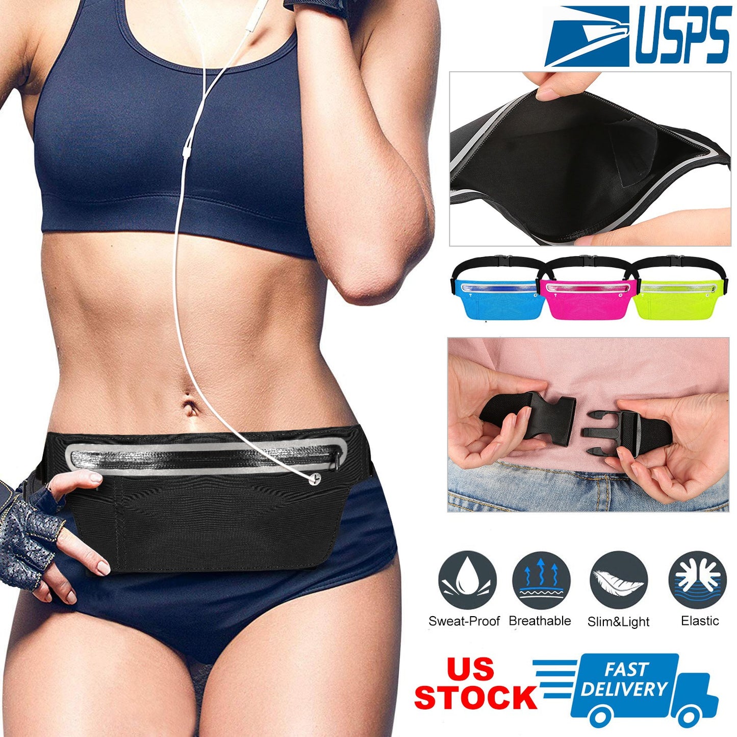 Running Belt Bag Adjustable Waist Pack with Reflective Strip
