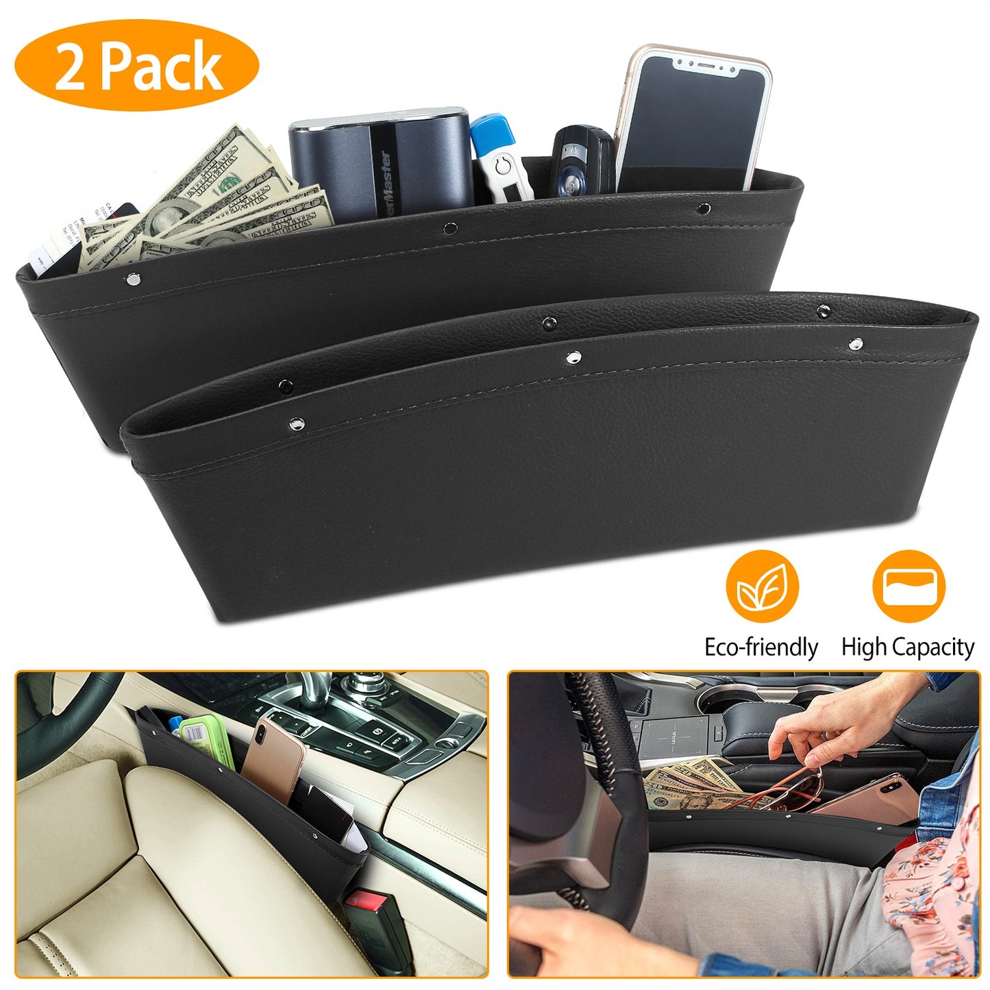 Seat Wedge Organizer 2-Pack for Car Storage
