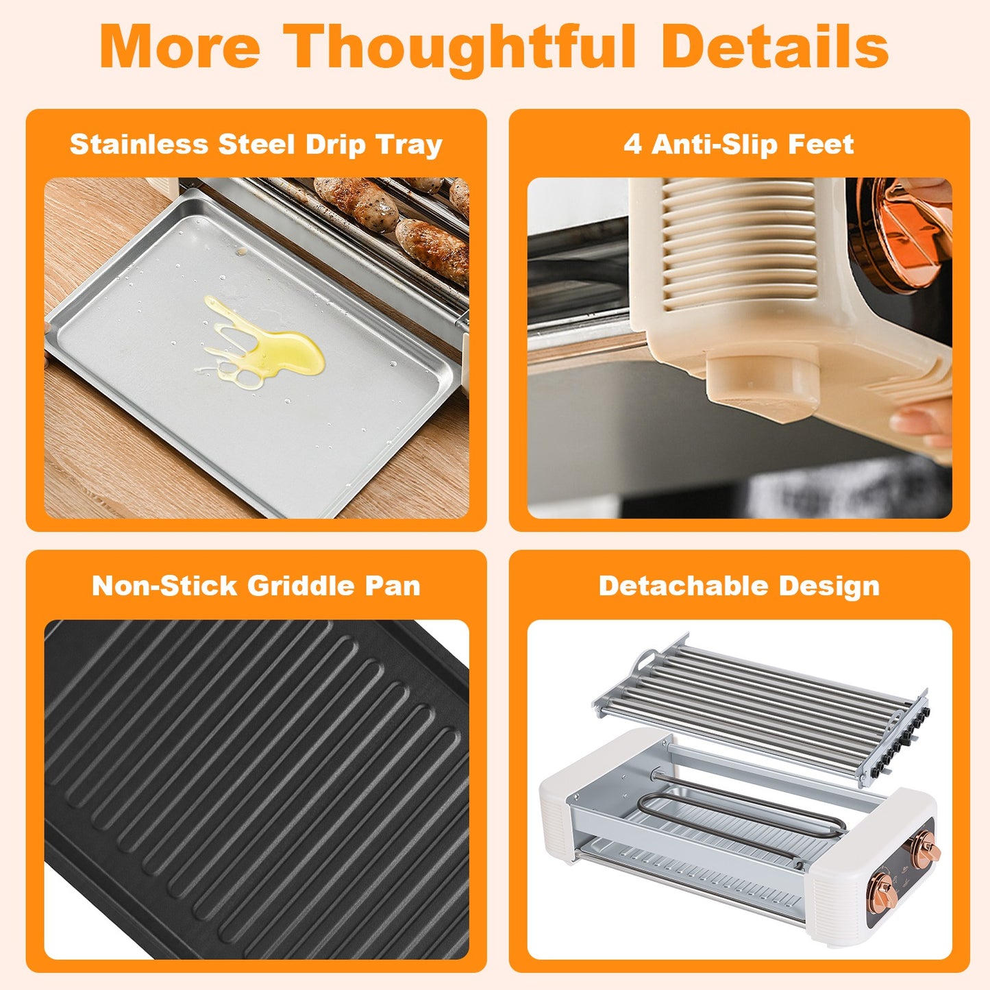 Electric Hot Dog Roller Grill with Griddle - 3-in-1 Cooker