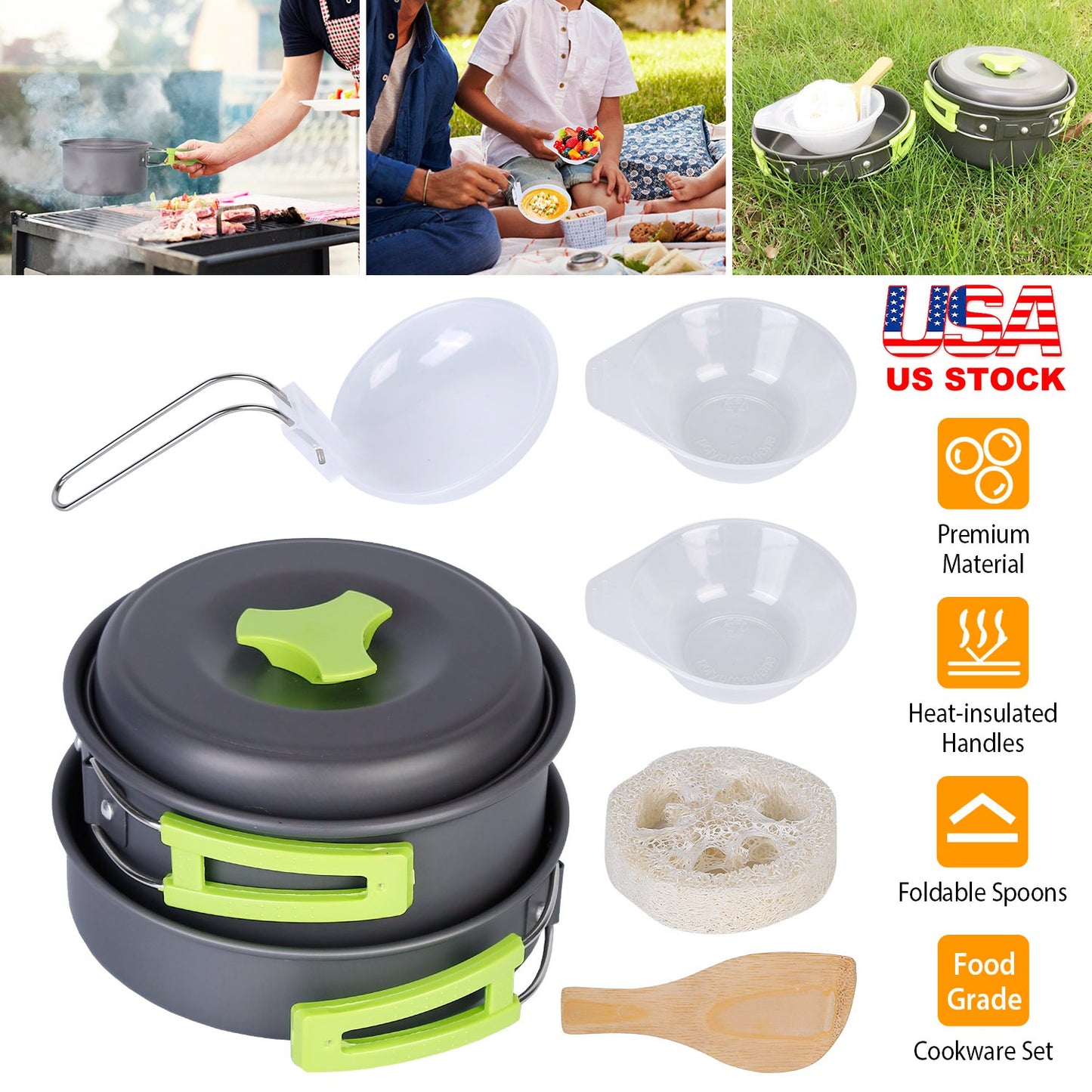 Camping Cookware Set 9-Piece Aluminum Pot Pan Kit for Hiking
