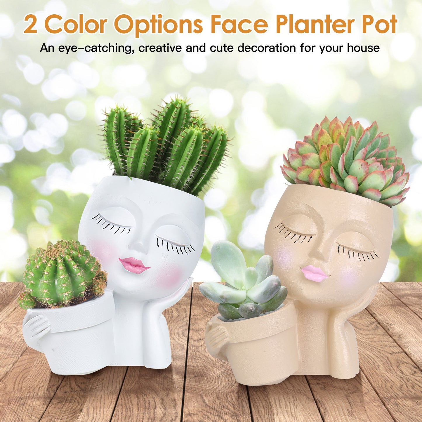 Girl Face Planter Pot with Dual Opening & Drainage Hole