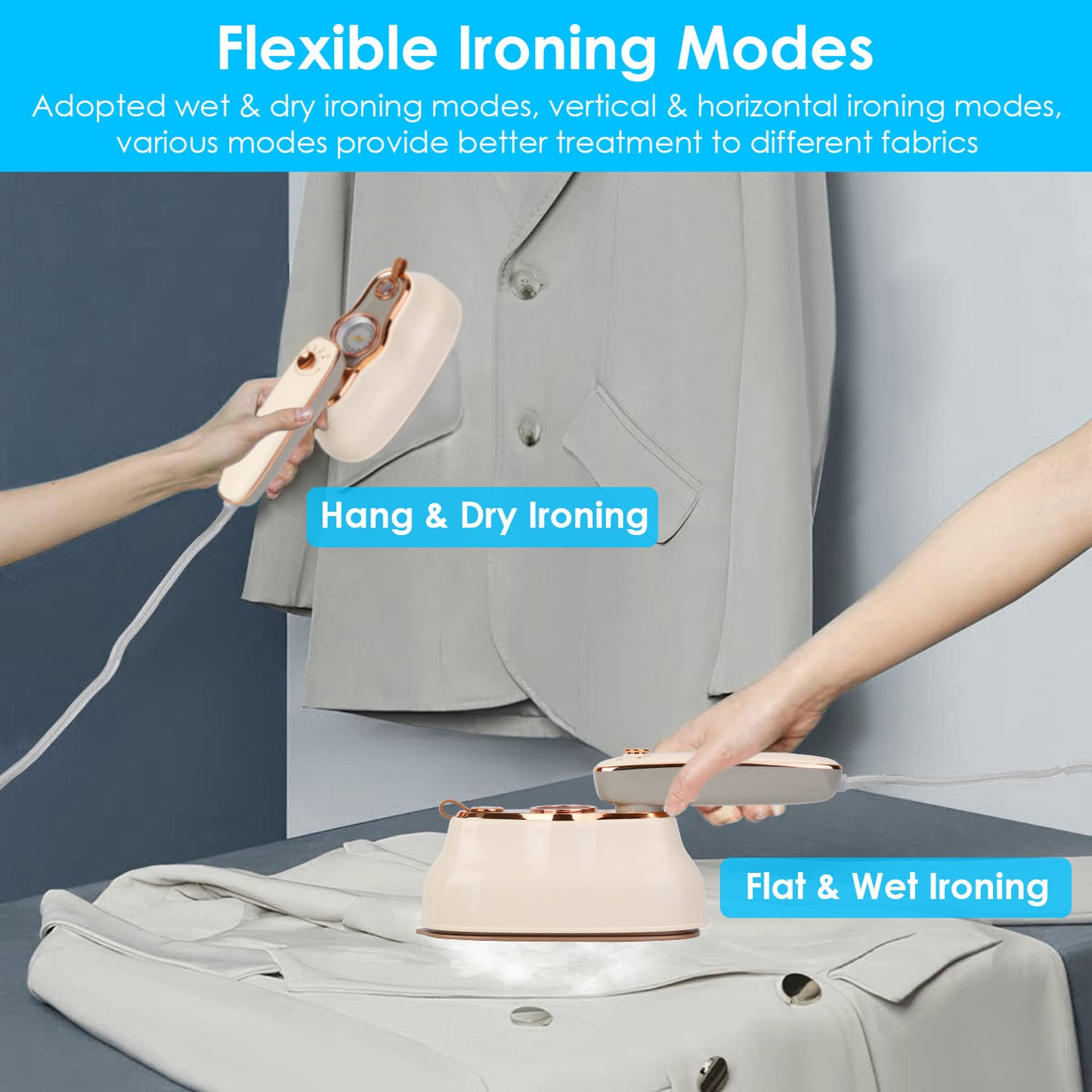 Foldable Handheld Garment Steamer 1200W with Dual Ironing Modes