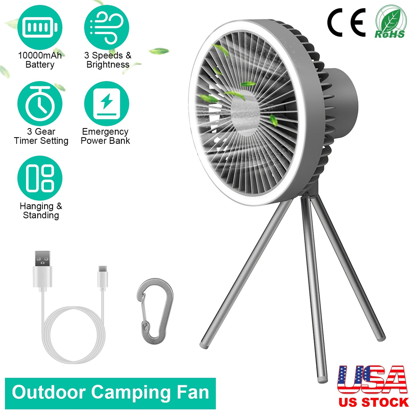 Camping Fan with LED Lantern 10000mAh Rechargeable Battery