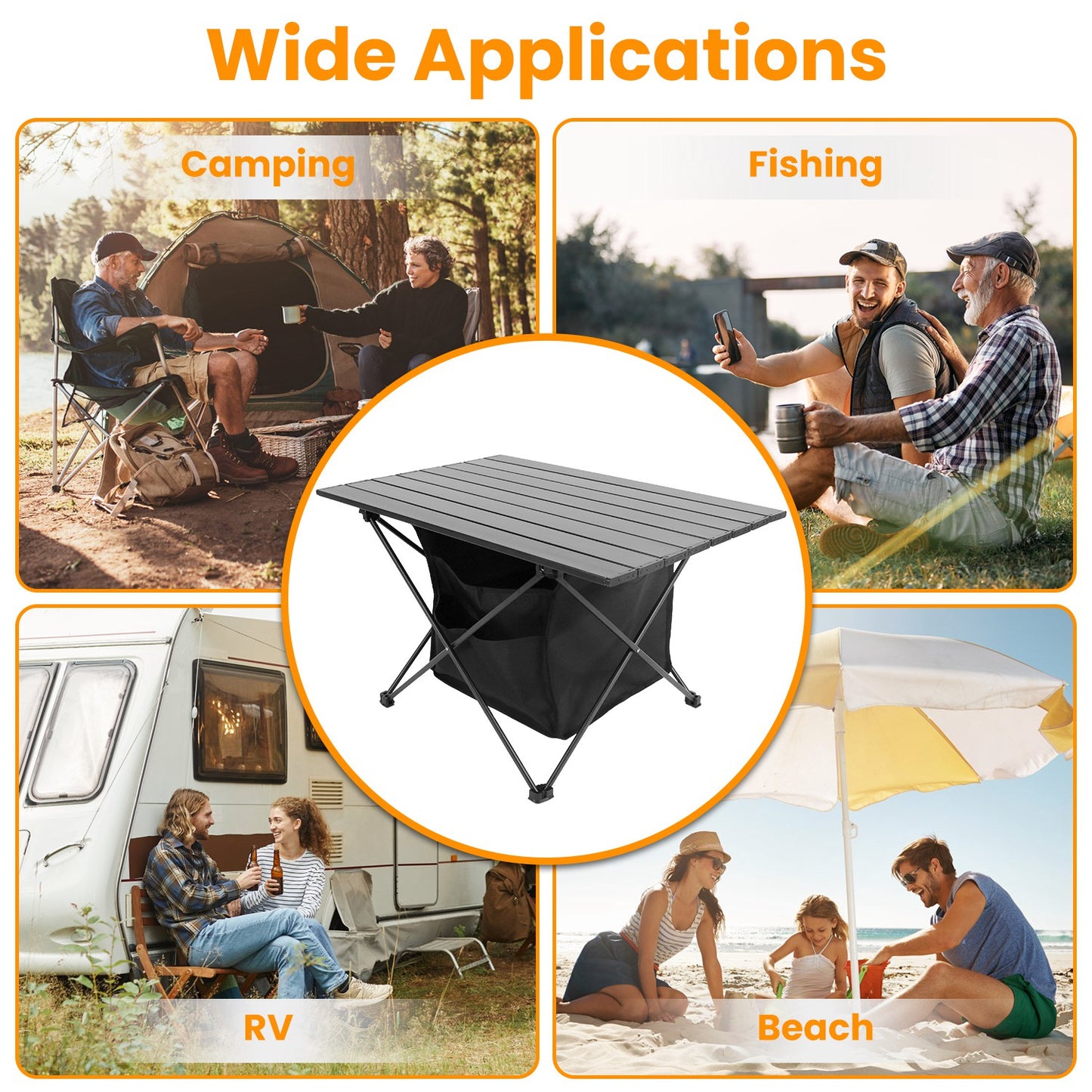Foldable Camping Table with Storage Basket and Carrying Bag