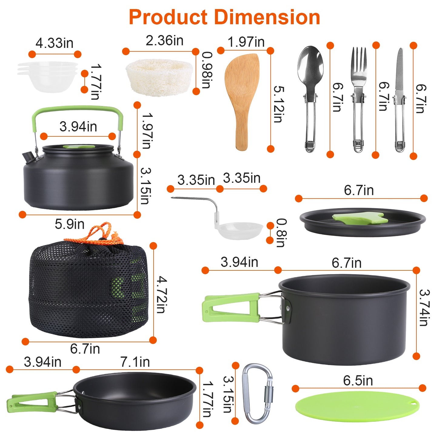 16-Piece Camping Cookware Set with Pot, Pan & Kettle