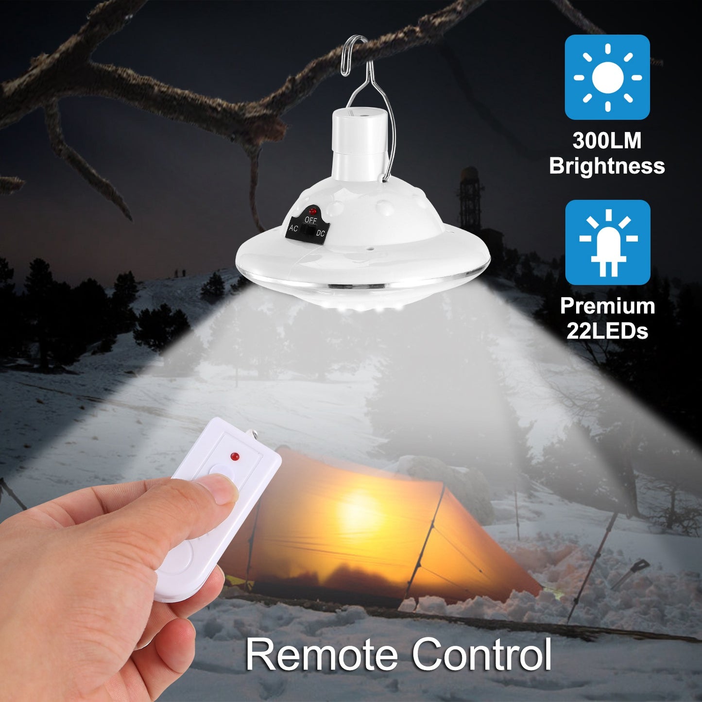 Solar Camping Lantern with Remote Control & Hanging Hook
