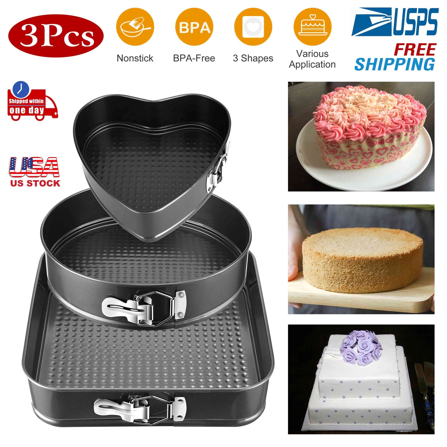 Springform Cake Pan Set 3-Piece Non-Stick with Removable Bottom