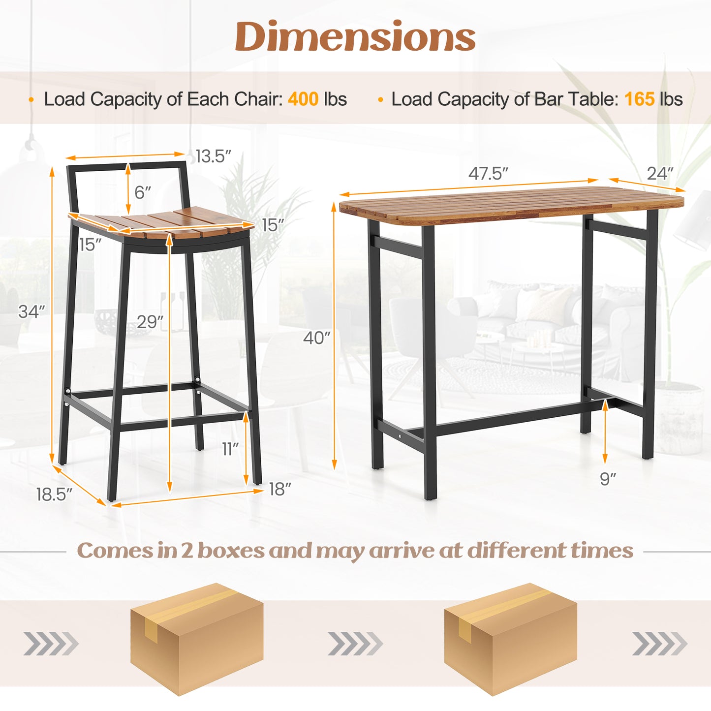 5-Piece Acacia Wood Bar Table Set with Metal Frame