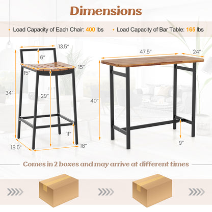 5-Piece Acacia Wood Bar Table Set with Metal Frame