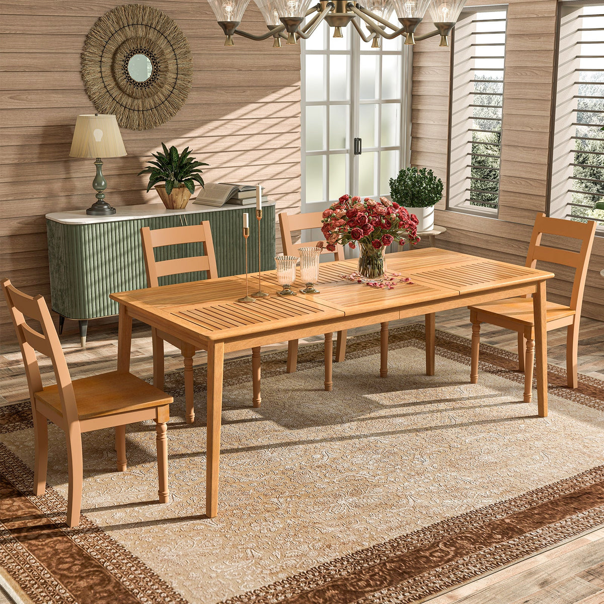 6-Person Outdoor Acacia Wood Rectangular Bistro Dining Table