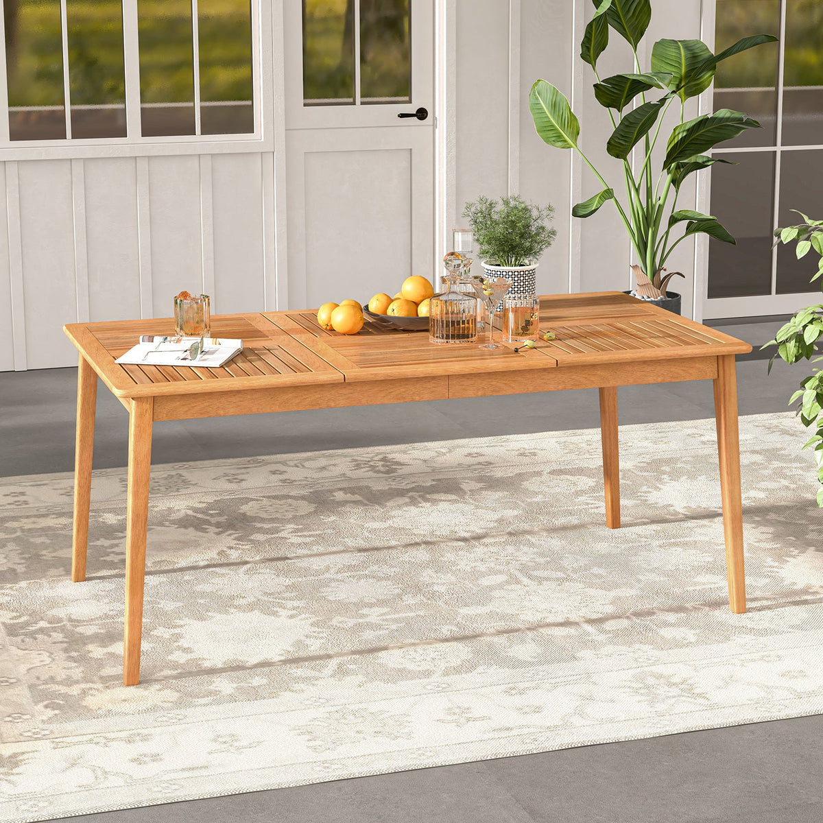 6-Person Outdoor Acacia Wood Rectangular Bistro Dining Table
