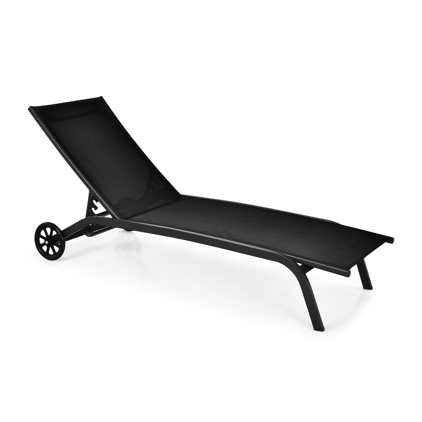 Adjustable Outdoor Chaise Lounge with Wheels - 6 Positions