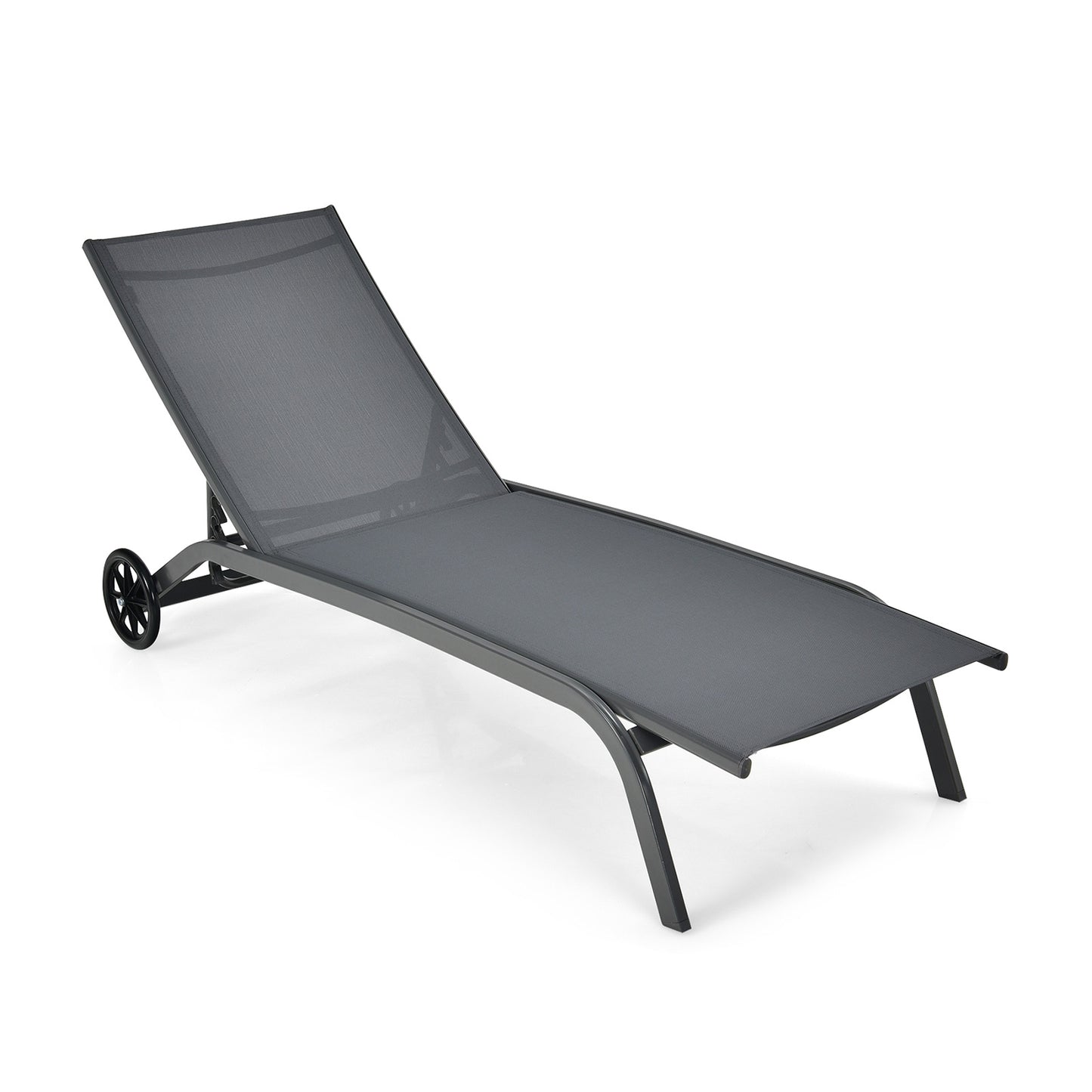 Adjustable Outdoor Chaise Lounge with Wheels - 6 Positions