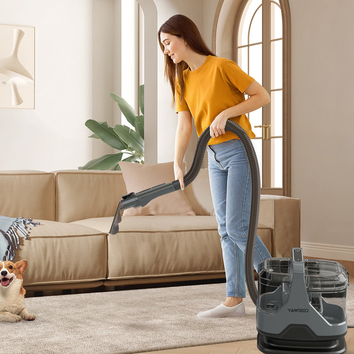 600W Upholstery Cleaner Machine with 15Kpa Powerful Suction and Versatile Attachments-Gray
