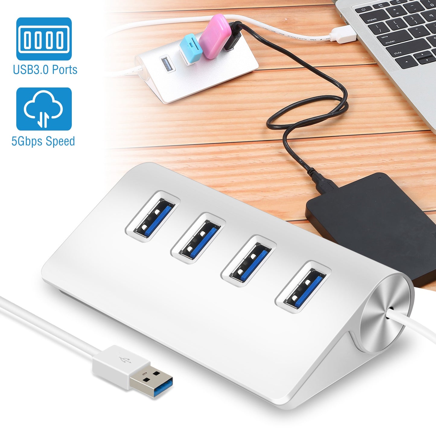 4-Port USB 3.0 Hub with 5Gbps Data Transfer Speed