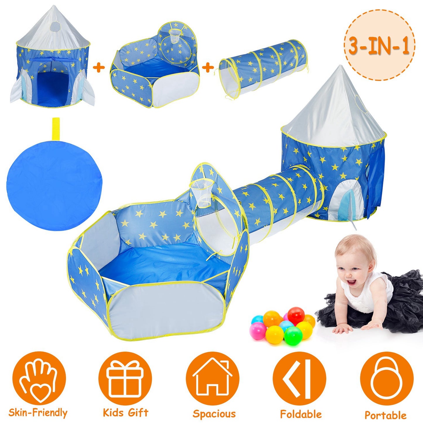Kids Play Tent 3-in-1 with Tunnel and Ball Pit