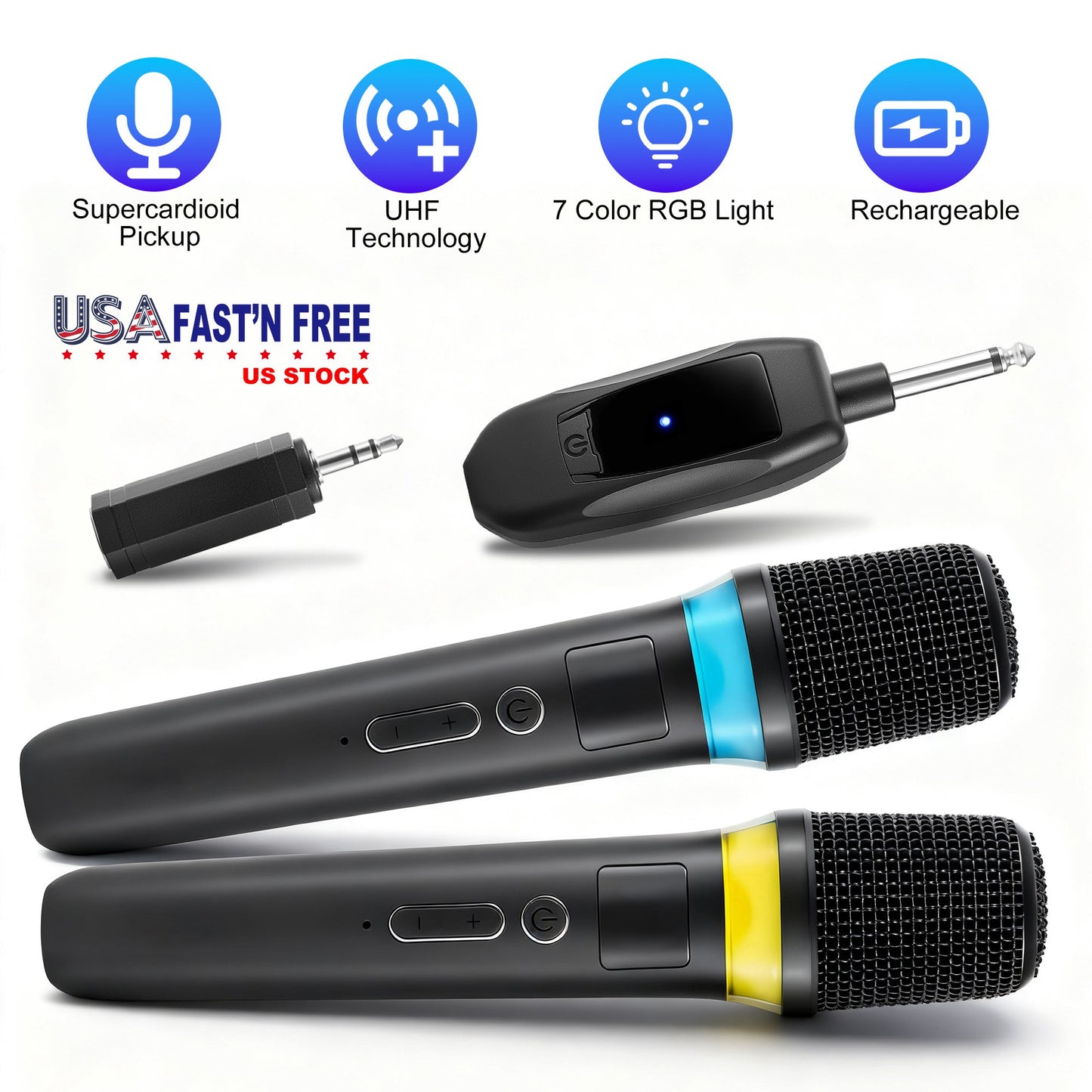 Wireless Microphone System with 164FT Range & RGB Lights