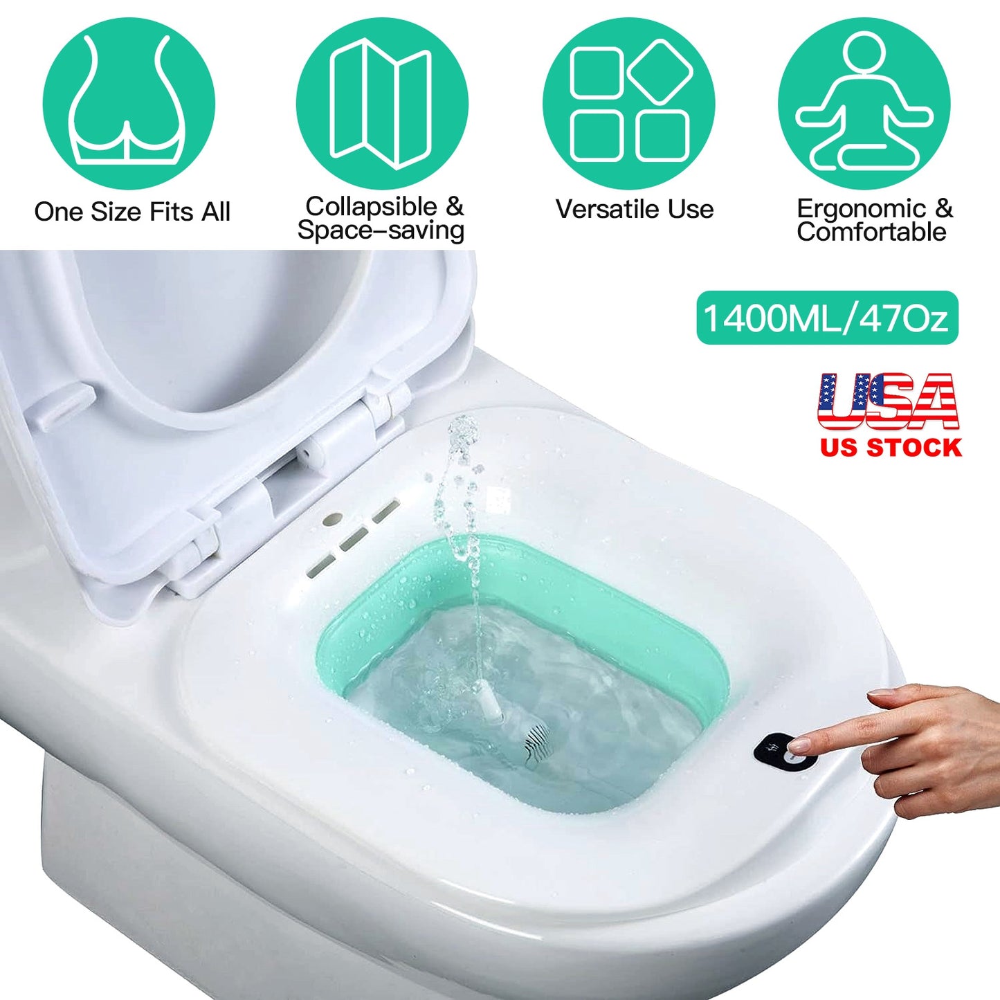 Foldable Sitz Bath Basin with Electric Spray - 1400mL