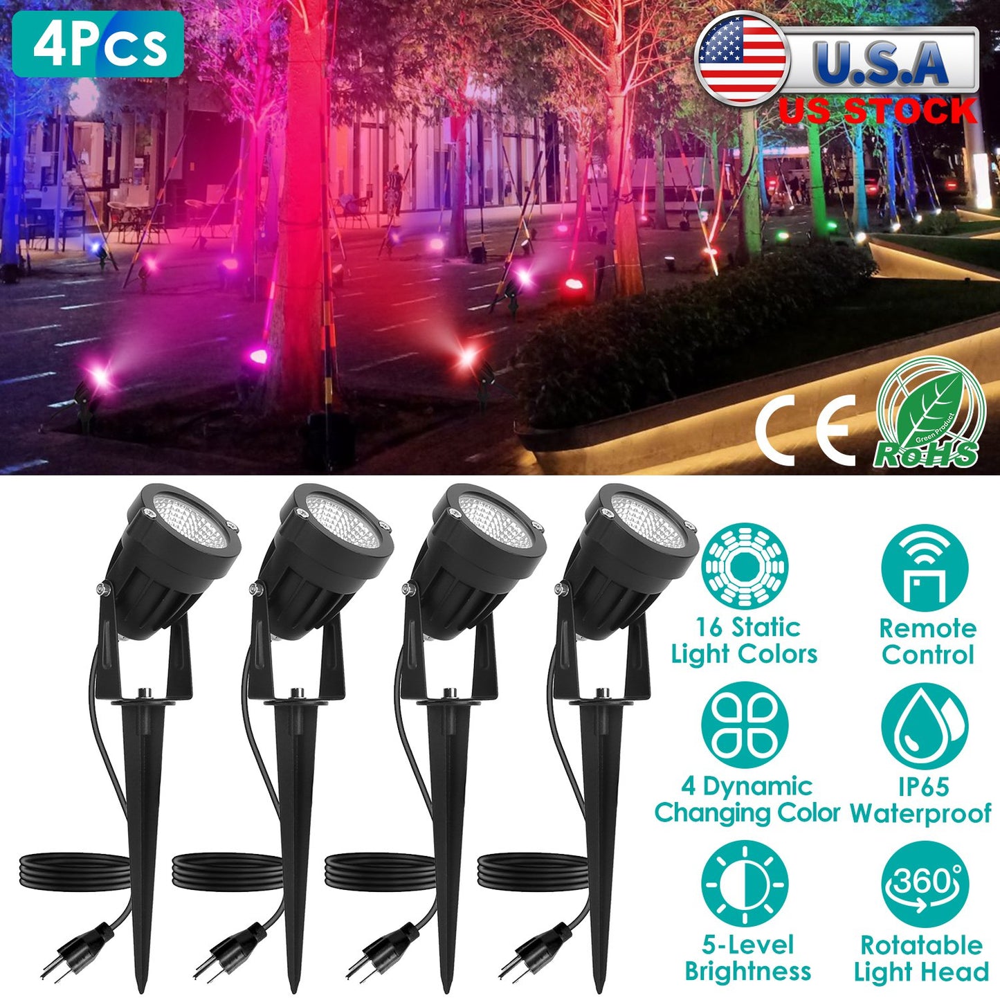 RGBW Landscape Spotlight Set with Remote Control (4-Pack)