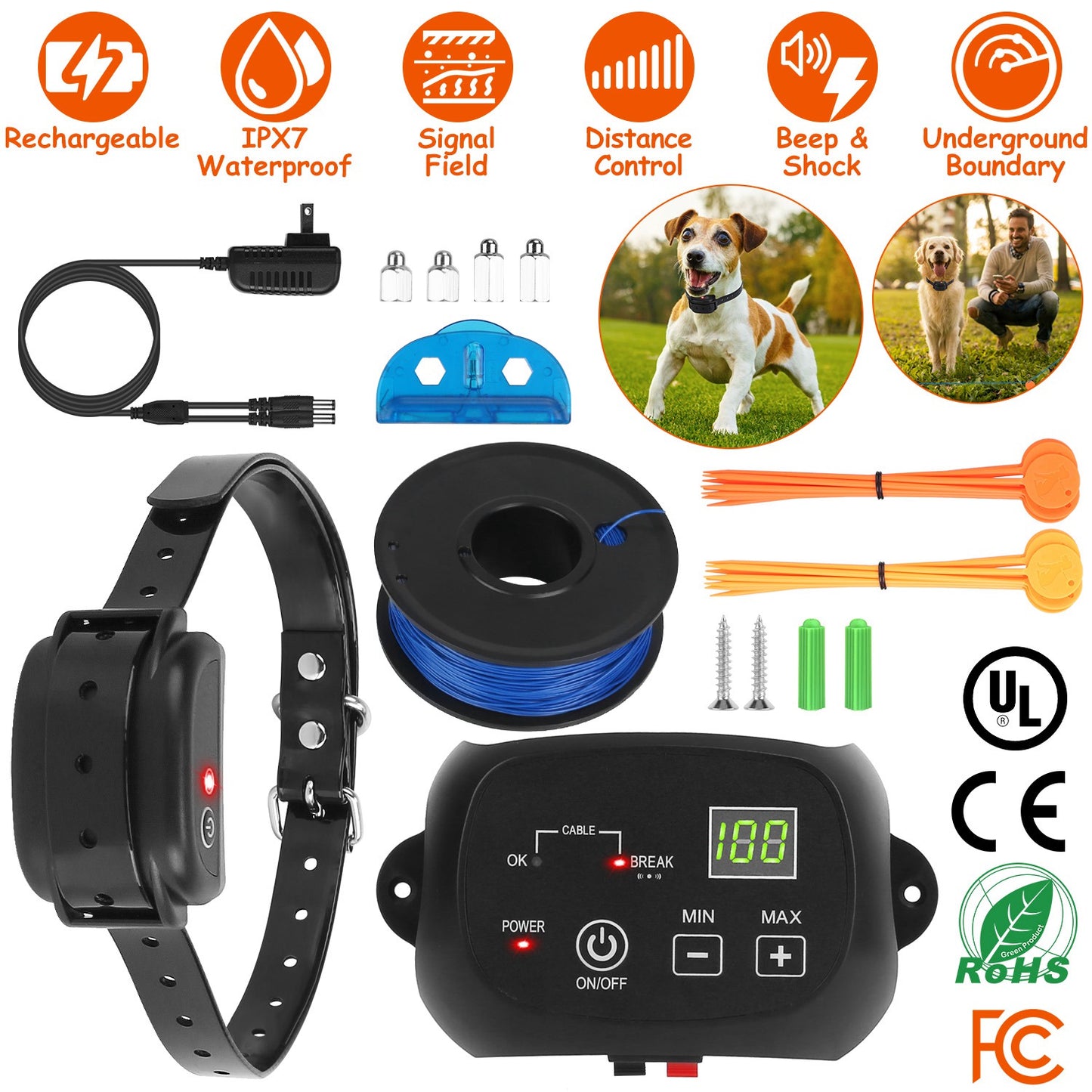 Underground Dog Fence System with Rechargeable Receiver