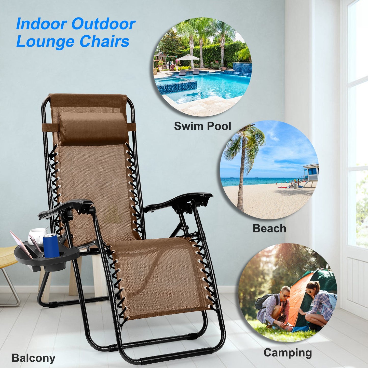 Zero Gravity Lounge Chair Set with Side Trays (2-Pack)