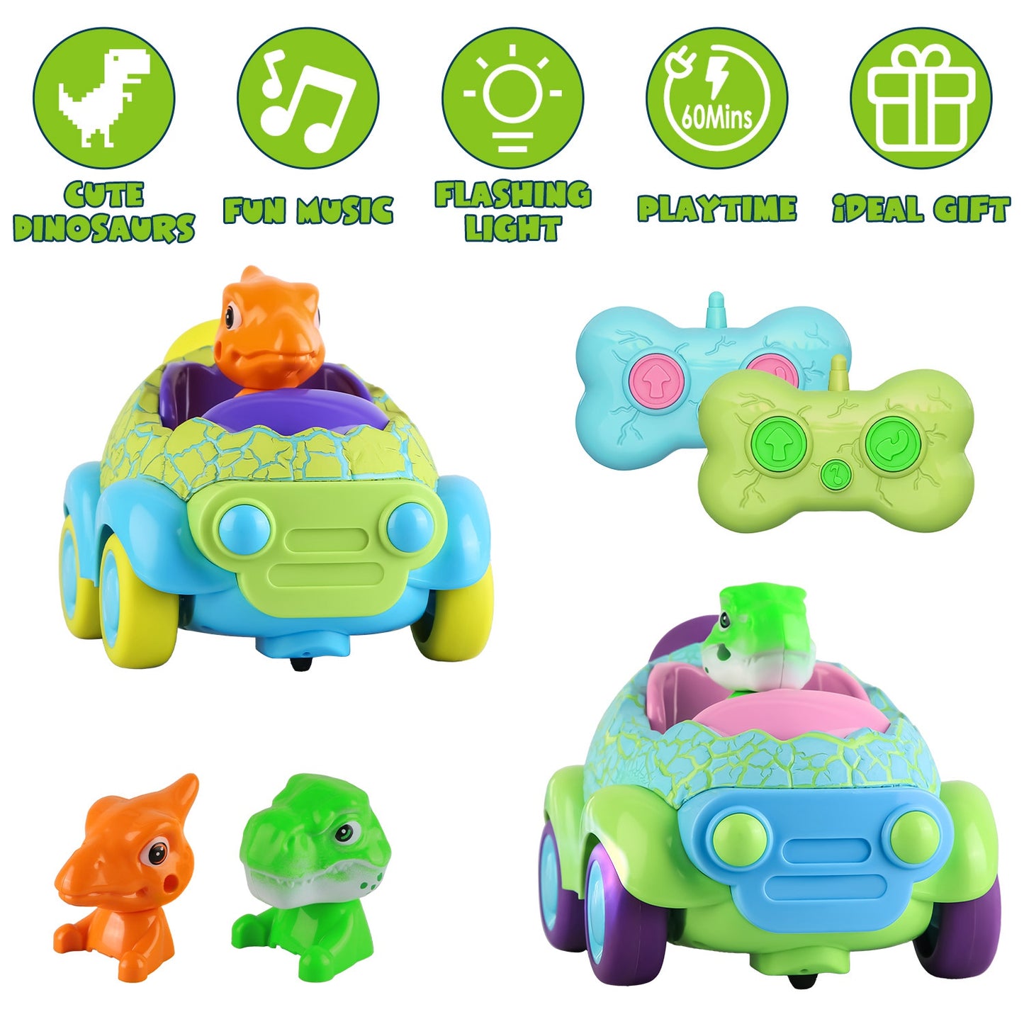 Dinosaur Remote Control Cars 2-Pack for Toddlers Ages 3+
