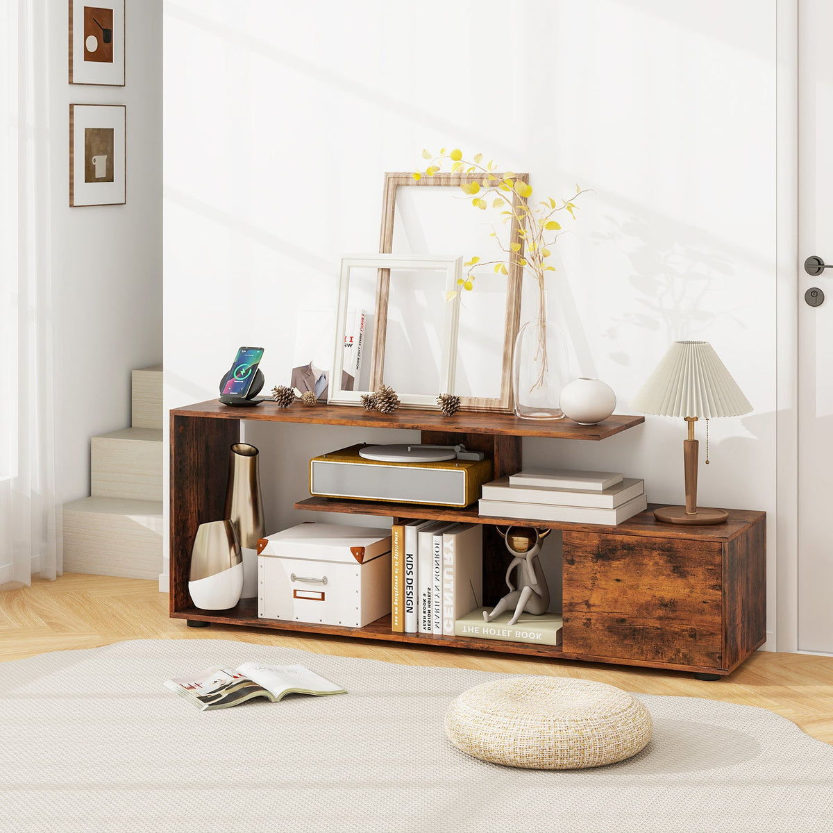 60 Inch Entertainment Center TV Stand with Power Outlet-Rustic Brown