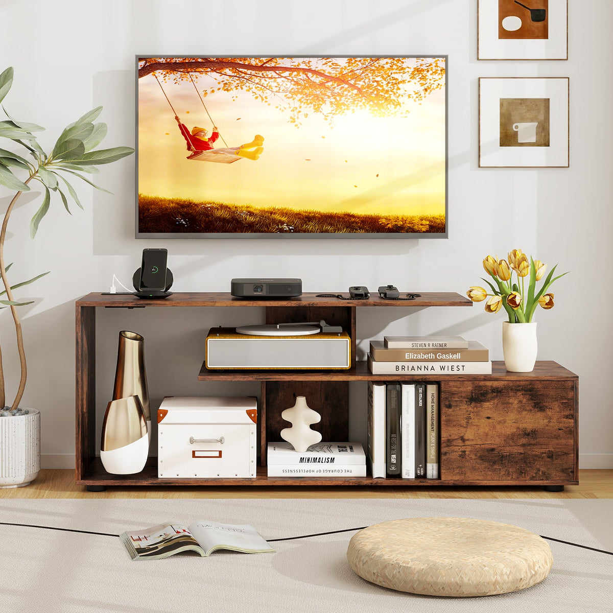 60 Inch Entertainment Center TV Stand with Power Outlet-Rustic Brown